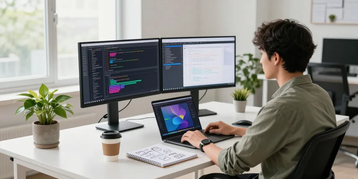 Developer configuring Telegram Chinese interface in a modern workspace.
