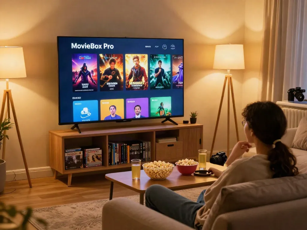 Enjoy seamless movies box app download on a cozy home entertainment setup.